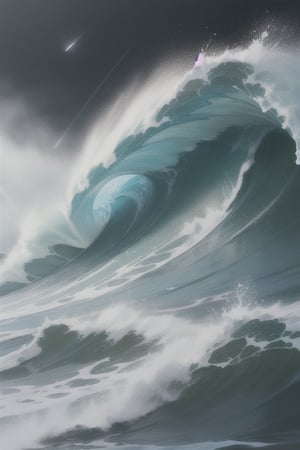 illustration,raging waves,dark sky,best quality