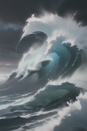 illustration,roaring waves,dark sky,best quality