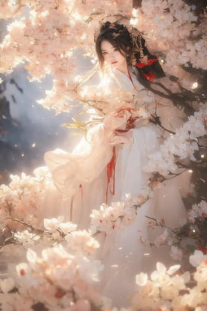 (masterpiece, top quality, best quality, official art, beautiful and aesthetic:1.2), (1girl), extreme detailed,(abstract, fractal art:1.3),highest detailed, detailed_eyes, light_particles, hanfu,jewelry, sexy, ,red,Lydia08,ZeeJJKT48,dream_girl