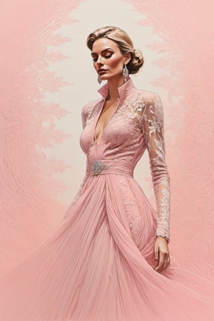 Haute couture fashion illustration, extreme close up shot, of high fashion pink lace gown, uncluttered maximalism details (extremely close up shot:1.3), || in the style of Jason Brooks, ||, tonal transitions, high-energy, detailed, iconic, minimalistic, concept art, intricate detail, calligraphic lines. pastel drawing, illustrative art, soft lighting, detailed, more Flowing rhythm, elegant, low contrast, add soft blur with thin line, World character design, high-energy, detailed, minimalistic, concept art, in style of Soleil Ignacio, Megan Hess, Kerrie Hess, more detail XL, aw0k euphoric style, vintage_p_style, Masterpiece, Fashion Illustration, style,retro ink, glide_fashion, monkren, aw0k euphoric style, more detail XL,oil painting,vapor_graphic, intricate detail, aesthetic portrait, more detail XL, aw0k euphoric style,comic book,style of Edvard Munch,oilpainting,artistic oil painting stick
