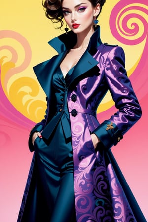 (fashion illustration:1.3) Haute couture, no particular features, of high fashion brocade coat,  || in the style of Izumi Kogahara  ||, (long shot: 1.2) (frutiger style:1.3), (colorful:1.3), (2004 aesthetics:1.2).  swirls, heart, x, \(symbol\), (gradient background:1.3). Saturated colors, tonal transitions, detailed, minimalistic, concept art, intricate detail, World character design, high-energy, concept art, Masterpiece, Fashion Illustration,iconic, PoP art,more detail XL, intricate colors blend, photorealism,leonardo,artint,