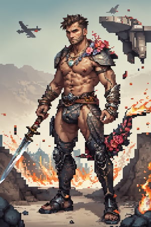 man,male,guy,dude,highly detailed,high quality,full-body_portrait,full-length_portrait,barbarian,barbaric, barbarous,pubis,bushy_pubes,pubic_hair,body hair,warrior,tribal,tribal tattoos,tribal ornaments,tribe,man,glorious,erotic,manful, manly,men,crotch_bulge,bulge,city,city skyline,street,animals,plants,trees,planes,people around,humans,helicopters,cares,trucks,tanks,ships,20 feet height,twenty feet tall human,giant,hairy,chris redfield,piercings,no_clothes,unclothed,naked,almost_naked,scars,battle,fighter,attack,sword,axe,knif,spear,war,explotions,fire,full-body_portrait,cyberpunk,anato,hairy chest,hairy abdomen,hairy armpits,full_body,evil look,evil face,pissed_off,facial hair,pyromancer,heroic,necklace,bracelet,ankle bracelete,dragons, dinosaurs,reptiles,mammals,kaiju,battlefield,thong,jockstrap,science_fiction,sci-fi,scifi,action_pose,dynamic_pose,boots,gloves,sandals,Frazetta,Gen X Club,1990s,tough man,VPL,punk,city,buildings,men,short hair,pixelated,Muscular Bara,ANIME,STYLE,CHARACTER,data stream,shiny latex,strap,bondage outfit,PixelArt,pixelart,hairyalpha,marb1e4rmor,Pixel Art,flower4rmor