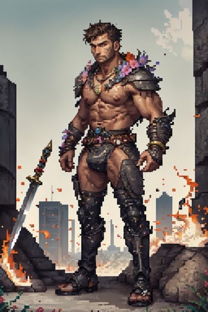 man,male,guy,dude,highly detailed,high quality,full-body_portrait,full-length_portrait,barbarian,barbaric, barbarous,pubis,bushy_pubes,pubic_hair,body hair,warrior,tribal,tribal tattoos,tribal ornaments,tribe,man,glorious,erotic,manful, manly,men,crotch_bulge,bulge,city,city skyline,street,animals,plants,trees,planes,people around,humans,helicopters,cares,trucks,tanks,ships,20 feet height,twenty feet tall human,giant,hairy,chris redfield,piercings,no_clothes,unclothed,naked,almost_naked,scars,battle,fighter,attack,sword,axe,knif,spear,war,explotions,fire,full-body_portrait,cyberpunk,anato,hairy chest,hairy abdomen,hairy armpits,full_body,evil look,evil face,pissed_off,facial hair,pyromancer,heroic,necklace,bracelet,ankle bracelete,dragons, dinosaurs,reptiles,mammals,kaiju,battlefield,thong,jockstrap,science_fiction,sci-fi,scifi,action_pose,dynamic_pose,boots,gloves,sandals,Frazetta,Gen X Club,1990s,tough man,VPL,punk,city,buildings,men,short hair,pixelated,Muscular Bara,ANIME,STYLE,CHARACTER,data stream,shiny latex,strap,bondage outfit,PixelArt,pixelart,hairyalpha,marb1e4rmor,Pixel Art,flower4rmor,PIXARFK