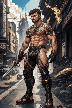 man,male,guy,dude,highly detailed,high quality,full-body_portrait,full-length_portrait,barbarian,barbaric, barbarous,pubis,bushy_pubes,pubic_hair,body hair,warrior,tribal,tribal tattoos,tribal ornaments,tribe,man,glorious,erotic,manful, manly,men,crotch_bulge,bulge,city,city skyline,street,animals,plants,trees,planes,people around,humans,helicopters,cares,trucks,tanks,ships,20 feet height,twenty feet tall human,giant,hairy,chris redfield,piercings,no_clothes,unclothed,naked,almost_naked,scars,battle,fighter,attack,sword,axe,knif,spear,war,explotions,fire,full-body_portrait,cyberpunk,anato,hairy chest,hairy abdomen,hairy armpits,full_body,evil look,evil face,pissed_off,facial hair,pyromancer,heroic,necklace,bracelet,ankle bracelete,dragons, dinosaurs,reptiles,mammals,kaiju,battlefield,thong,jockstrap,science_fiction,sci-fi,scifi,action_pose,dynamic_pose,boots,gloves,sandals,Frazetta,Gen X Club,1990s,tough man,VPL,punk,city,buildings,men,short hair,pixelated,Muscular Bara,ANIME,STYLE,CHARACTER,data stream,shiny latex,strap,bondage outfit,PixelArt,pixelart,hairyalpha,marb1e4rmor