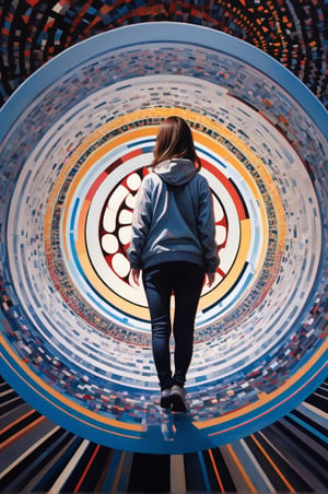 A girl standing on a circle plane, aereal view ,surrounded by irrational numbers π(3.14), the numbers forming a swirling vortex around her, creating a mesmerizing and dynamic composition, the plane reflecting a kaleidoscope of patterns and colors, the girl’s expression a mix of awe and understanding, a sense of harmony and balance in the chaotic numbers, captured in a detailed and immersive sculpture style, with intricate textures and fluid lines,itacstl,pretopasin