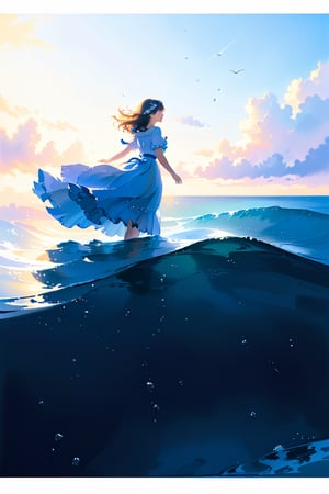 A girl gently floating on the ocean,