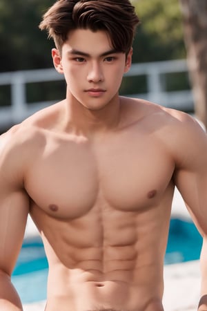 middle body shot, 1boy, model face, black eyes, twink body, Shirtless , 18 years old, model face ,photorealistic ,YOUNGMAN, Idol
