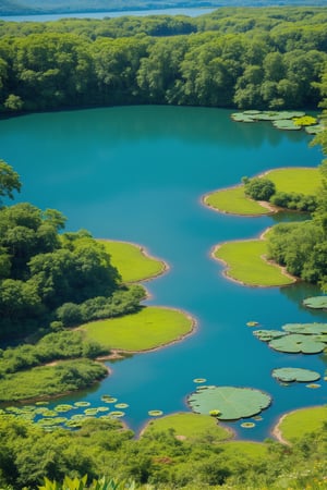 lake surrounded by blue water lily flowers
