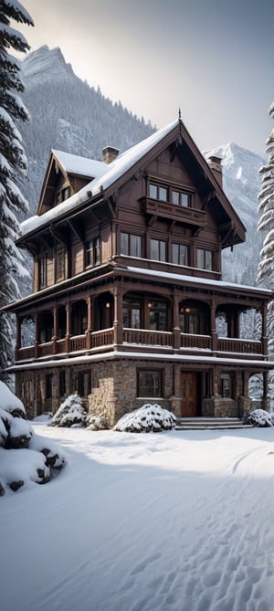 ((Hyper-Realistic)) photo of a Victorian mansion, Front view, 
BREAK
modern resort house,very sophisticated and stylish mountain home,contemporary design,luxurious, windows,snow,snowing, street,trees,mid-size house \(delightful front porch,tall multi-pane windows,wall cladding with accents of dark brown veneer stones and steel battens combined to create a spectacular exterior of the house\),cluttered maximalism
BREAK
aesthetic,rule of thirds,depth of perspective,perfect composition,studio photo,trending on artstation,cinematic lighting,(Hyper-realistic photography,masterpiece,best quality,photorealistic,ultra-detailed,intricate details,32K,UHD,sharp focus,high contrast,kodachrome 800,HDR:1.2),(shot on Canon EOS 5D,eye level,soft diffused lighting,vignette,highest quality,original shot:1.2),by Antonio Lopez,Diego Koi,David Parrish,Sebastiao Salgado and Steve McCurry,
real_booster,ani_booster,w1nter res0rt,art_booster,H effect,(car focus:1.2),Extremely Realistic,photo_b00ster