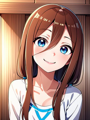 Miku Nakano, 1girl, smile, blushing, blue_eyes, brown_hair,Takagi-san
