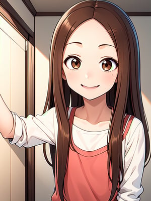 Takagi-san, 1girl, smile, blushing, brown hair