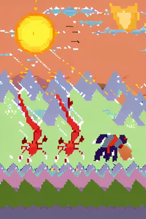 Anomalocaris and some shrimp guns fighting in an epic battle,Pixel art,cammystretch