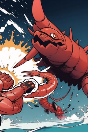 Anomalocaris and some shrimp guns fighting in an epic battle