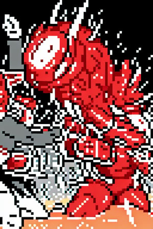 Anomalocaris and some shrimp guns fighting in an epic battle,Pixel art