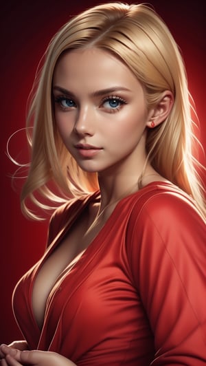 RAW photo,  portrait of a beautiful blonde woman wearing a red shirt (high detailed skin:1.2),  8k uhd,  dslr,  soft lighting,  high quality,  film grain,  Fujifilm XT3,  ((((hands))), 
,seek,dragon,portrait