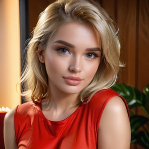 RAW photo,  portrait of a beautiful blonde woman wearing a red shirt (high detailed skin:1.2),  8k uhd,  dslr,  soft lighting,  high quality,  film grain,  Fujifilm XT3,  ((((hands))), 
,Mar1lyn_pos3,Apoloniasxmasbox
