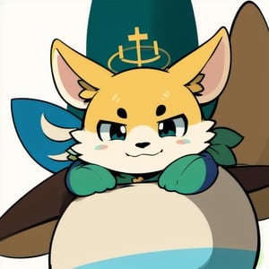 1big yellow chicken with big eyes, looking directly at the viewer, using a priest's attire in green with a cross symbol, chicken wings arms. Above its head, a golden halo, radiating with a gentle celestial light. masterpiece, best quality, studio lighting, highlighting, white background.,isabelle \(animal crossing\),furry,ankha,小奇uwu style, disney cartoon