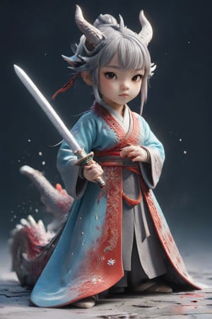 muelsyse (arknights),1girl, solo,hanfu,chinese clothes,splatter background, holding sword, best quality, amazing quality, very aesthetic, absurdres,ral-3dwvz,dragon,<lora:659095807385103906:1.0>