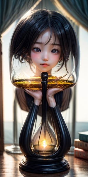 a cute korean large-eyed girl, 
 double exposure, hourglass, inspired by the movie upside down, 2012, 
octane rendering, ray tracing, 3d rendering, masterpiece, best Quality, Tyndall effect, good composition, highly details, warm soft light, three-dimensional lighting, volume lighting, Film light,