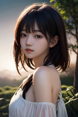 a cute korean large-eyed girl, slender and small face, slight smile, bangs, long wavy hair, 
fairytale Realistic digital art, manga style, dark atmosphere texture, moist ink and oil painting, 
school uniform, 
octane rendering, ray tracing, 3d rendering,  
surrealistic and fantastic dreamy landscapes, provocative pose, dynamic pose, beautiful legs, sfumato, surrealism, cinematic, masterpiece, combines fantasy and reality, fairytale elements, smooth, Strong and contrasting colors, vivid colors, rich colors, combination of various colors and shades, highly details, best Quality, Tyndall effect, good composition, free composition, spatial effects, lively and deep art, warm soft light, three-dimensional lighting, volume lighting, back lighting hair, Film light, dynamic lighting,