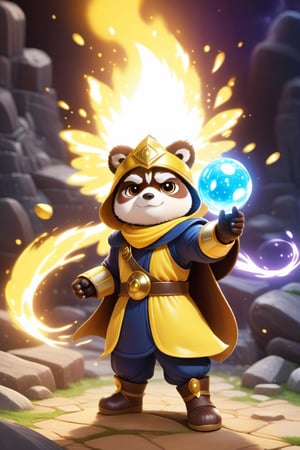 1Ninja tanuki,fighting,7 color Ninja outfit,7 color ancient alchemy God,holding cosmic ball,chanting,7 color shining ancient words everywhere,glowing mantra everywhere,luminous engraving everywhere,seal,strong style,sun king,sun halo,solo,special long white beard,long white eyebrows,gather lightning elixir in the palm of hand,king of glory,focused on  elixir,aim at pill,colorful skin,surrounded by flames,golden butterfly wings,emitting golden light,wearing golden bib short with no shoulder strap on left shoulder,no humans,flame,beam,fire alchemy furnace,thunder pill,crystal cave,crystal background,diamond,gem,tanuki,no human