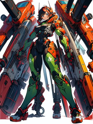 masterpiece, best quality, high Resolution, full body
heavy tank, tank girl, perfect face, bodysuit,weapon,ROBORT,dual wielding twin buster rifle,