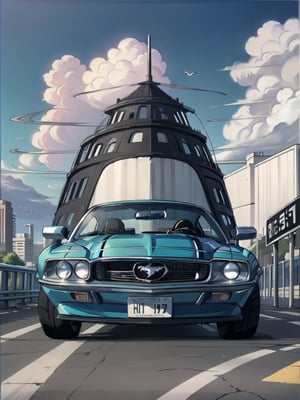 masterpiece, best quality, high Resolution, toriyama_akira style
1970 ford mustang convertible, 1970 mustang convertible, 
road, sky, city, morning, racing car painting, midjourney, car, cloudstick