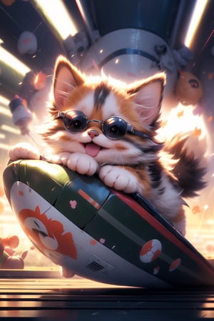 anime, masterpiece, best quality, absurdres, highres, ultra detailed, dog on a plane, plane in a motion, (motion blur, motion lines:1.4), (kawaii:1.3), (anime:1.4), cute, round eyes, dog wears sunglasses and a military cap, forest, (explosion:1.2),dog