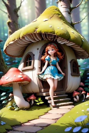 (best quality, 4k, 8k, highres, masterpiece:1.2), ultra-detailed, Mini Female Fairy

Mini Female Fairy stand out of a mushroom house, Playful, mischievous, enchanting, ethereal, alluring, charming,

Lush forest with tall trees, dappled sunlight, magical atmosphere,

Whimsical, magical, mysterious, youthful, dreamlike,

Tilt-shift photography, selective focus, vibrant colors, soft focus,

Arthur Rackham, Pre-Raphaelite Brotherhood, Fairy painting,

Tilt-shift lens, wide aperture, shallow depth of field, natural lighting,

Surrounding the house are vibrant mushrooms and delicate flowers, with additional moss and lichen adding texture and a sense of age. The tilt-shift effect creates a miniature, diorama-like appearance, focusing on the intricate details of the house while softly blurring the forest background. The setting exudes a sense of wonder and enchantment, perfect for a storybook illustration