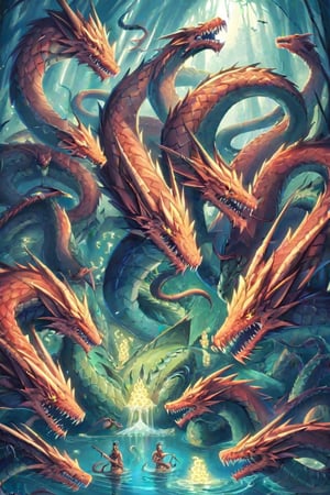 an ancient and merciless chthonic aquatic monster, shaped like a multi-headed snake (whose number of heads ranges from three, five, seven) and poisonous breath. The heads are dragons, in its lair the lake,dragonyear