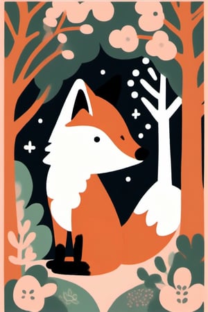 healing fox, lookig at viewer, trees