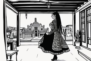 ((Generate hyper realistic ink sketch image of captivating Mexican scene featuring an attractive woman)), Beautiful, long hair. inside a traditional mexican house, rural background, High quality, realistic, Masterpiece. ambient lighting, extreme detailed, hyperdetailed:1.2) (high quality), masterpiece, (clothes with intricate details) highly detailed, vibrant