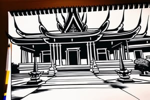 ((Generate hyper realistic ink sketch image of captivating Thai scene featuring an attractive woman)), housewife,  Beautiful, long hair. inside traditional  house, rural background, High quality, realistic, Masterpiece. background detailed, ambient lighting, extreme detailed, hyperdetailed:1.2) (high quality), masterpiece, (clothes with intricate details) highly detailed, vibrant