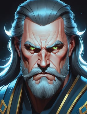 head and shoulders portrait, Odin , long braided beard , illuminated eyes,  symmetrical features, bioluminescent, High definition, 8k, oil painting, detailed masterpiece. Translucent image, professional sinister concept art, by artgerm and Greg Rutkowski, an intricate, elegant and highly detailed digital painting, concept art, soft and sharp focus, illustration, in the style of Simon Stalenhag, Wayne Barlowe and Igor Kieryluk.,arcane
