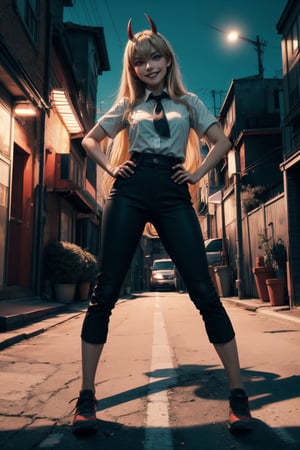 masterpiece, artistic design, image of a girl in a white shirt and black tie, elegant black pants and black shoes, soft lighting, cinematic lighting, volumetric lighting, city at night, dynamic pose, tense skin, sweating, detailed, young face, best quality, 1 girl, bangs, deep yellow eyes, full body, long hair, looking at viewer, nsfw:1.3, sexy pose, perfect anatomy, long hair, light blonde hair, wide hips, narrow waist, different postures, sexy posture, power_csm,power (csm),1 girl,masterpiece,best, night, saw in hands, red horns, smile, sharp teeth, blood dripping from lips, crazy face
quality, REALISTIC, makima (chainsaw man), makima (chainsaw, full body, slit pupils, fangs, crazy smile, j3ff face, crazy face, straight hair,