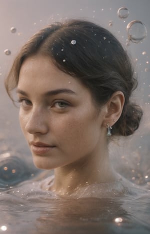 It generates a high-quality cinematic image, extreme details, ultra definition, extreme realism, high-quality lighting, 16k UHD, a very close-up of a woman's face in profile but only half of her face is visible, only her eye, she is submerged in the sea and only her eye is appreciated, her eye is full of glitter and glitter,  He has freckles on his cheek and nose, they are also shiny, you can see his wet skin and hair,underwater,diving_the_water_background,bubble