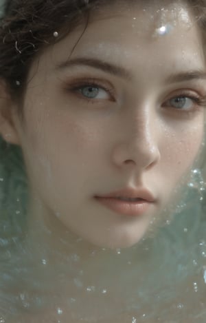It generates a high-quality cinematic image, extreme details, ultra definition, extreme realism, high-quality lighting, 16k UHD, a very close-up of a woman's face in profile but only half of her face is visible, only her eye "perfect eye", she is submerged in the sea and only her eye is appreciated, her eye is full of glitter and glitter,  He has freckles on his cheek and nose, they are also shiny, you can see his wet skin and hair,underwater,perfecteyes eyes