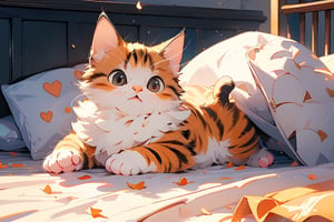 A cat,Orange chubby cute cat,When the sun just rises, the kitten's eyes open slightly. It lay on the warm bed, its limbs stretched out, not wanting to get up at all. It was a morning full of laziness and comfort.