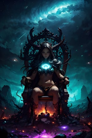 A plump girl lay lazily on a throne made of tentacles. She supported her head on one hand, her eyes half-closed. Fluorescent green eyes sparkled in the darkness, contrasting sharply with her all-black skin and the streaks radiating from her body. Her body is translucent, revealing the glow of a huge red core on her chest. The internal forces are constantly splitting and merging, releasing powerful destructive power. Azathoth.

Surrounded by countless invisible dancers, they play invisible flutes to an unsettling monotony. These chaotic voices are trying to maintain Azathoth's calm.

It all takes place against a turbulent backdrop: volcanic eruptions, thunder and blizzards combine to create a scene that is both chaotic and mysterious.