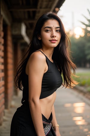 (full body), indian school girl ultra high quality, photography, k, ultra hd, beautiful, attractive supermodel, sporty, slim college girl, sensually smiling, symmetric face, symmetric eyes, analog style, full body photograph, redhaired girl wearing an elegant black evening dress, long long long red hair, bright black hair
