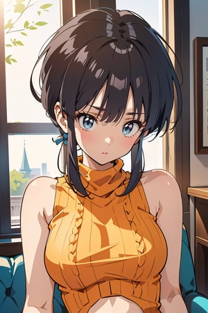 mature woman, masterpiece, best quality, highly detailed,virgin destroyer sweater, black eyes, black hair, ,dragon ball