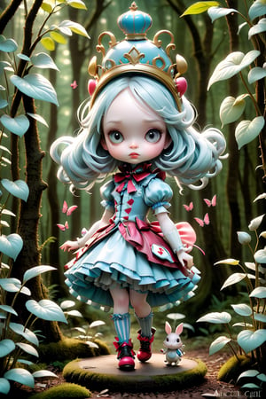 Alice in Wonderland, in the forest, (Nicoletta Ceccoli and Jean Baptiste Monge and Mark Ryden style),chibi