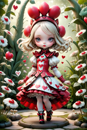 Alice in Wonderland, in the Queen of Hearts' garden, (Nicoletta Ceccoli and Jean Baptiste Monge style),chibi