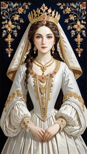 A protrait, resplendent ornate girl, wearing white taffeta dress, by Bouguereau 