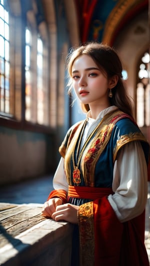  A Byzantine style girl in monastery. (masterpiece, top quality, best quality, official art, beautiful and aesthetic:1.2), (1girl:1.4), portrait, extreme detailed, highest detailed, simple background, 16k, high resolution, perfect dynamic composition, bokeh, (sharp focus:1.2), super wide angle, high angle, high color contrast, medium shot, depth of field, blurry background,,itacstl,3g3Kl0st3rXL