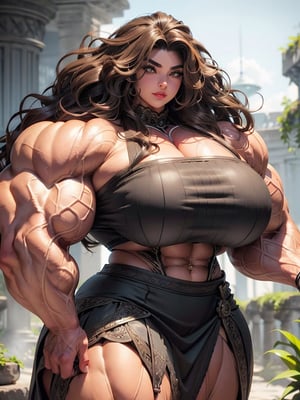((1girl, overgrown ruins, muscle flexing)), ((ultra massive gigantic muscular muscle woman)), pumped massively muscular swollen muscle mass, hugely oversized, enormous, masculine muscle, feminine bodybuilder, ((large round eyes, bigger eyes, longest eyelashes)), decorative flowers, (ultra massive Big lips, bigger lips, big smirk), ((ultra massive gigantic trapezius)), ((massive high volume hair, layers of wild outlandish hair growth, wavy blowout, outlandish wavy hair extensions, extra volume)), ((intricate bandeau top, bronze highlights, back-panel skirt)), ((massively muscular thick neck, very tall neck)), Gigantic biceps, (massively bigger trapezius), massively bigger Gigantic muscles, ((Ultra Massive muscular arms)), massively bigger biceps, brutalmass,b1mb0,viking