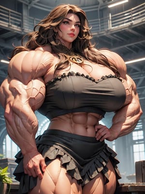 ((1girl, overgrown ruins, muscle flexing)), ((ultra massive gigantic muscular muscle woman)), pumped massively muscular swollen muscle mass, hugely oversized, enormous, masculine muscle, feminine bodybuilder, ((large round eyes, bigger eyes, longest eyelashes)), decorative flowers, (ultra massive Big lips, bigger lips, big smirk), ((ultra massive gigantic trapezius)), ((massive high volume hair, layers of wild outlandish hair growth, wavy blowout, outlandish wavy hair extensions, extra volume)), ((intricate frilly bandeau top, bronze highlights, back-panel skirt)), ((massively muscular thick neck, very tall neck)), Gigantic biceps, (massively bigger trapezius), massively bigger Gigantic muscles, ((Ultra Massive muscular arms)), massively bigger biceps, brutalmass,b1mb0,viking