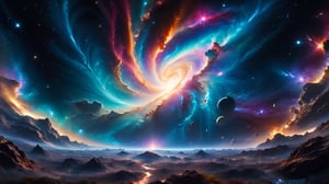 Infinite universe awash with twinkling stars and majestic galaxies, nebulae painting swaths of color amidst the cosmic canvas, space void depth, bursts of supernovae adding to the ethereal glow, ultra fine digital painting, awe-inspiring vastness, 8k resolution, astronomically accurate placement, dramatic lighting, interstellar wonder