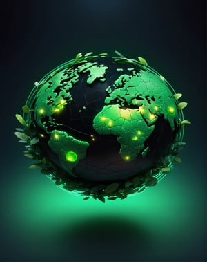 The Earth, green, just globular, leaves on Earth, black background,,(Circle:1.4), 3d ,mascot logo,3d isometric,DonMD34thM4g1cXL