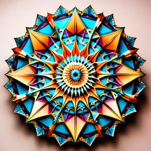An abscission mandala with a central core that shatters outwards into a kaleidoscope of fractal fragments, each imbued with intricate geometric details and a unique color scheme